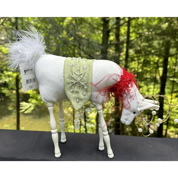 GERSON 13” White Christmas Deer Wood Legs Feather Tail Stunning S15 - Picture 1 of 10
